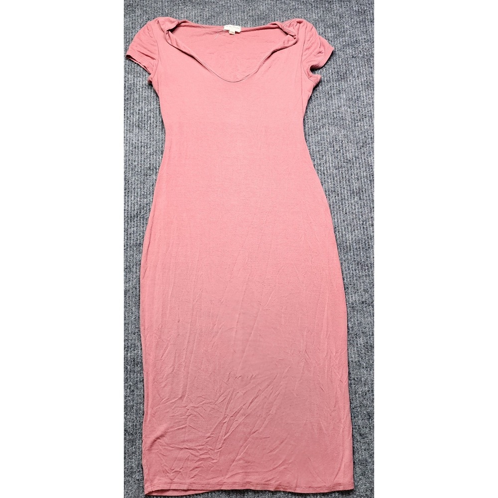 See You Monday Los Angeles Pink V-Neck Bodycon Midi Dress Large Short Sleeve